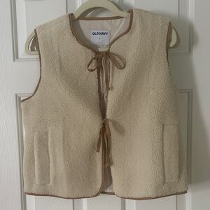 Old Navy Cream Sherpa Vest with Tie Front